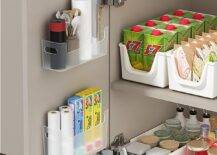 cabinet door organizer in kitchen