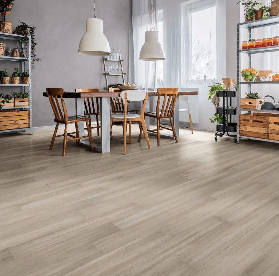 bamboo flooring in dining space