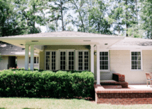 White ranch style house exterior.