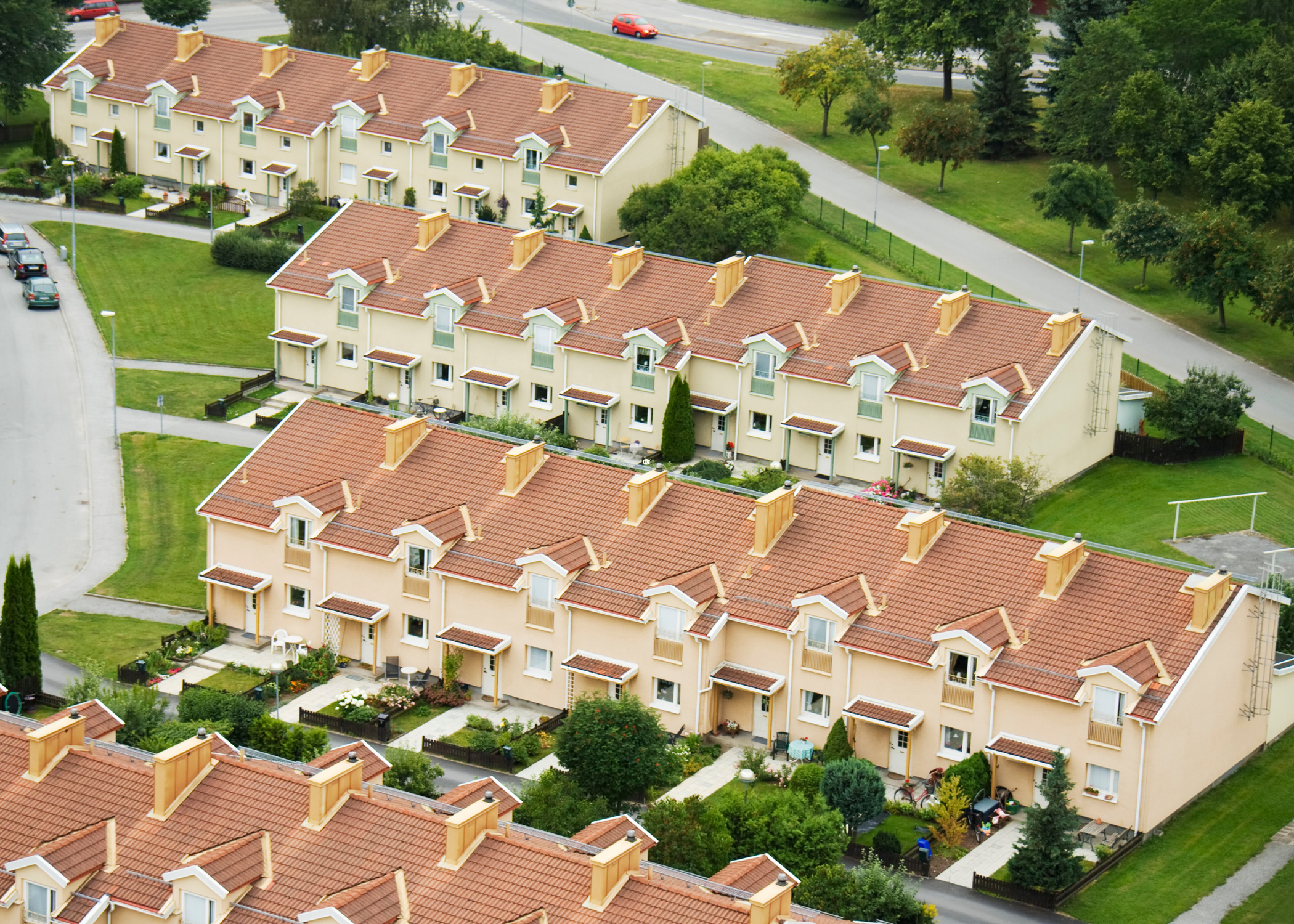 Ariel view of rowhouses