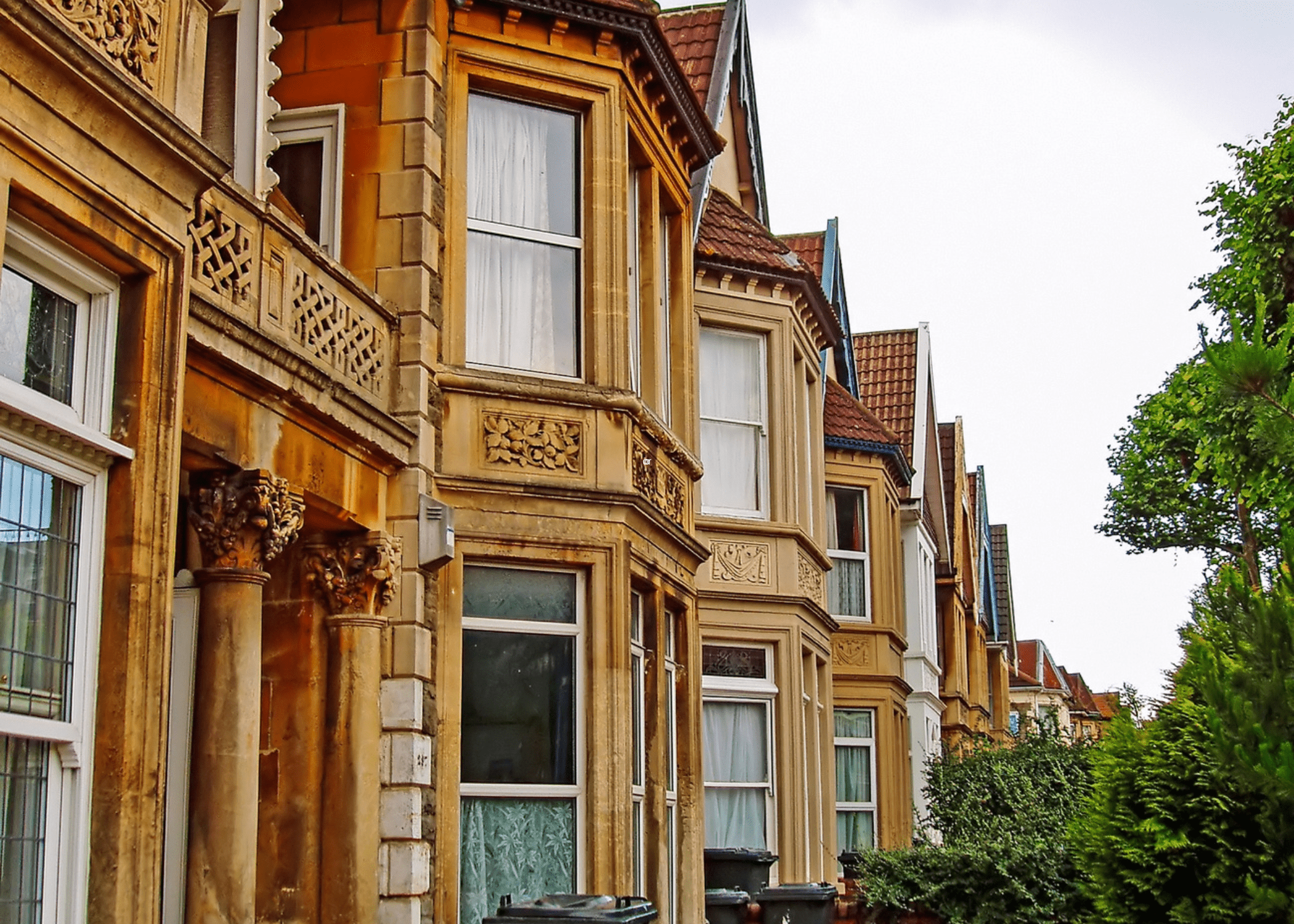 close up of Victorian style rowhouses